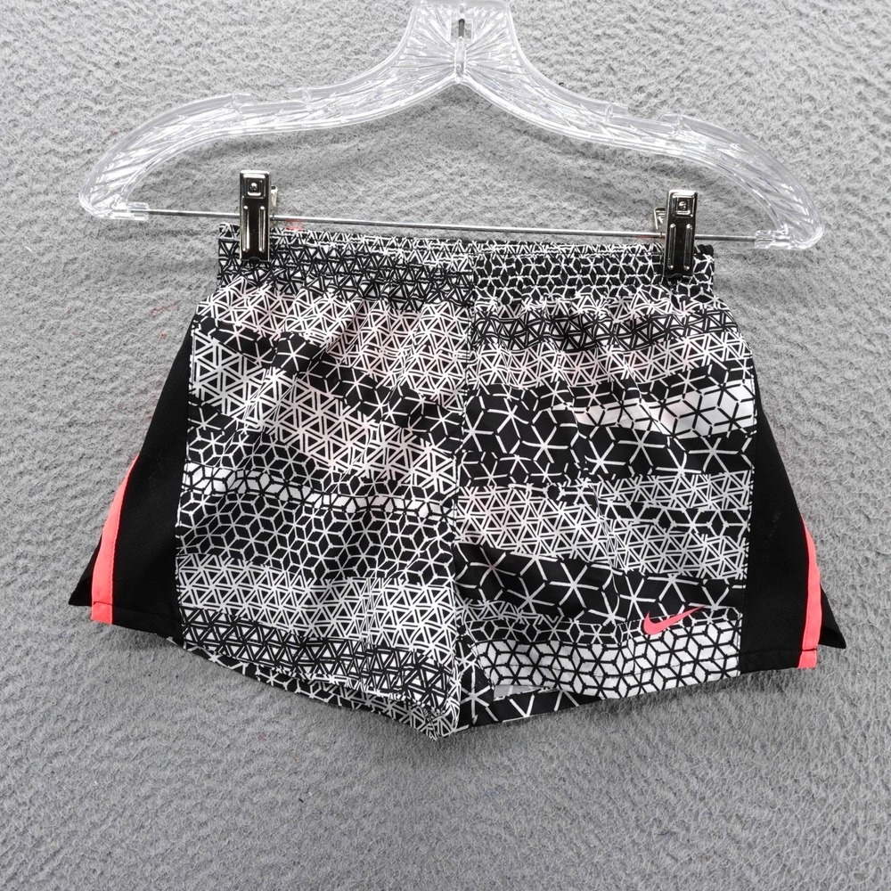 Nike Girls Dri FIT Geometric Print Athletic Shorts Black White Pink Size 6 NEW